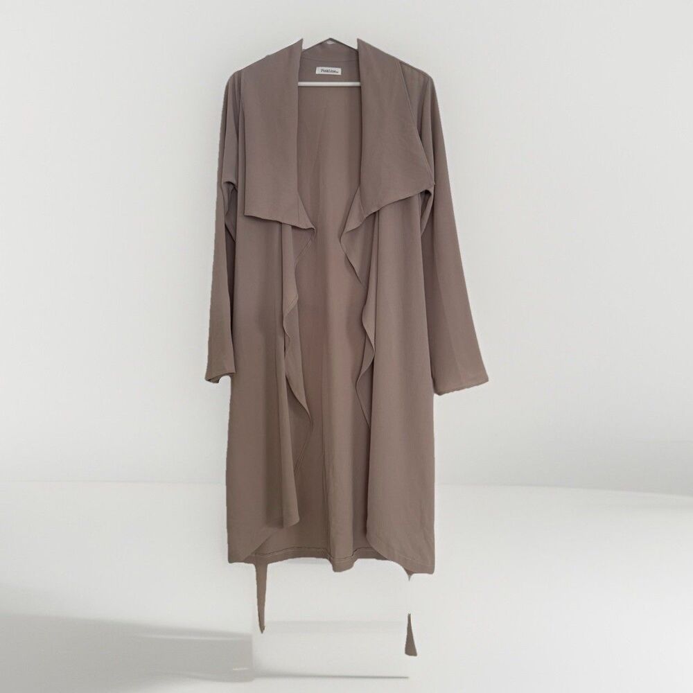 PinkLine Beach Blush Duster Robe Cover Up Size M Dark Beige Khaki Resort Wear - Picture 2 of 7